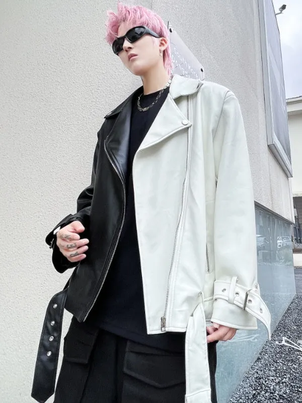 Fashion Moto Biker Faux Soft Leather Jacket with Belt