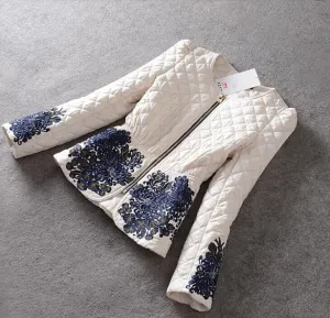 Fashion Winter Coat Women's Long Sleeve Stunning Embroidery Zipper Down Jacket Parka Size M-3XL
