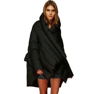 Fashion Women's Down Jacket Parka Cloaks European Asymmetric Length Hooded Anorak Coat Female