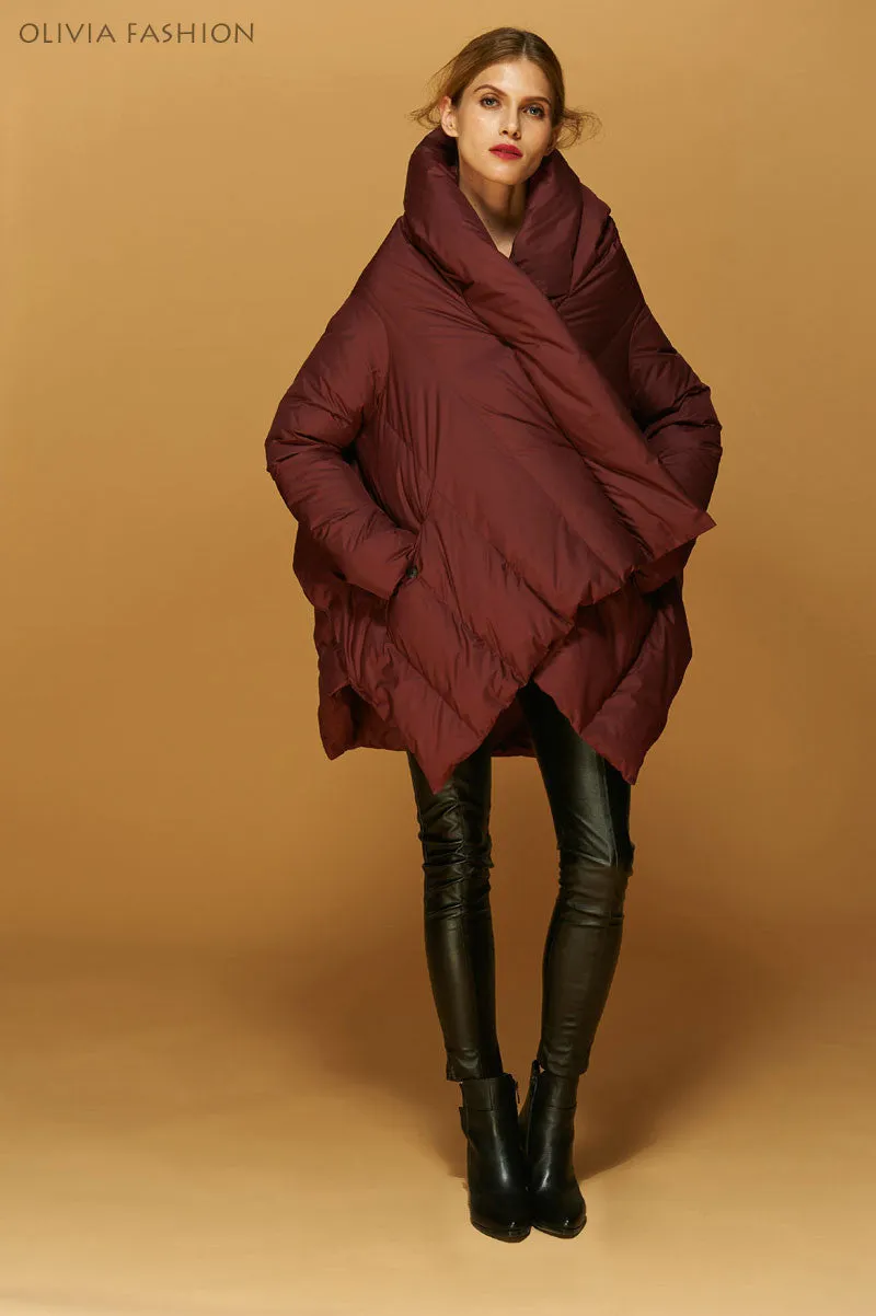 Fashion Women's Down Jacket Parka Cloaks European Asymmetric Length Hooded Anorak Coat Female