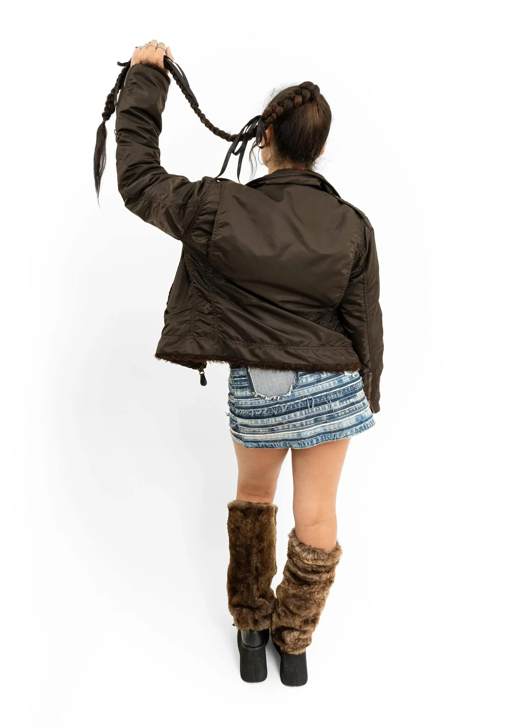 Faux fur lined bomber jacket
