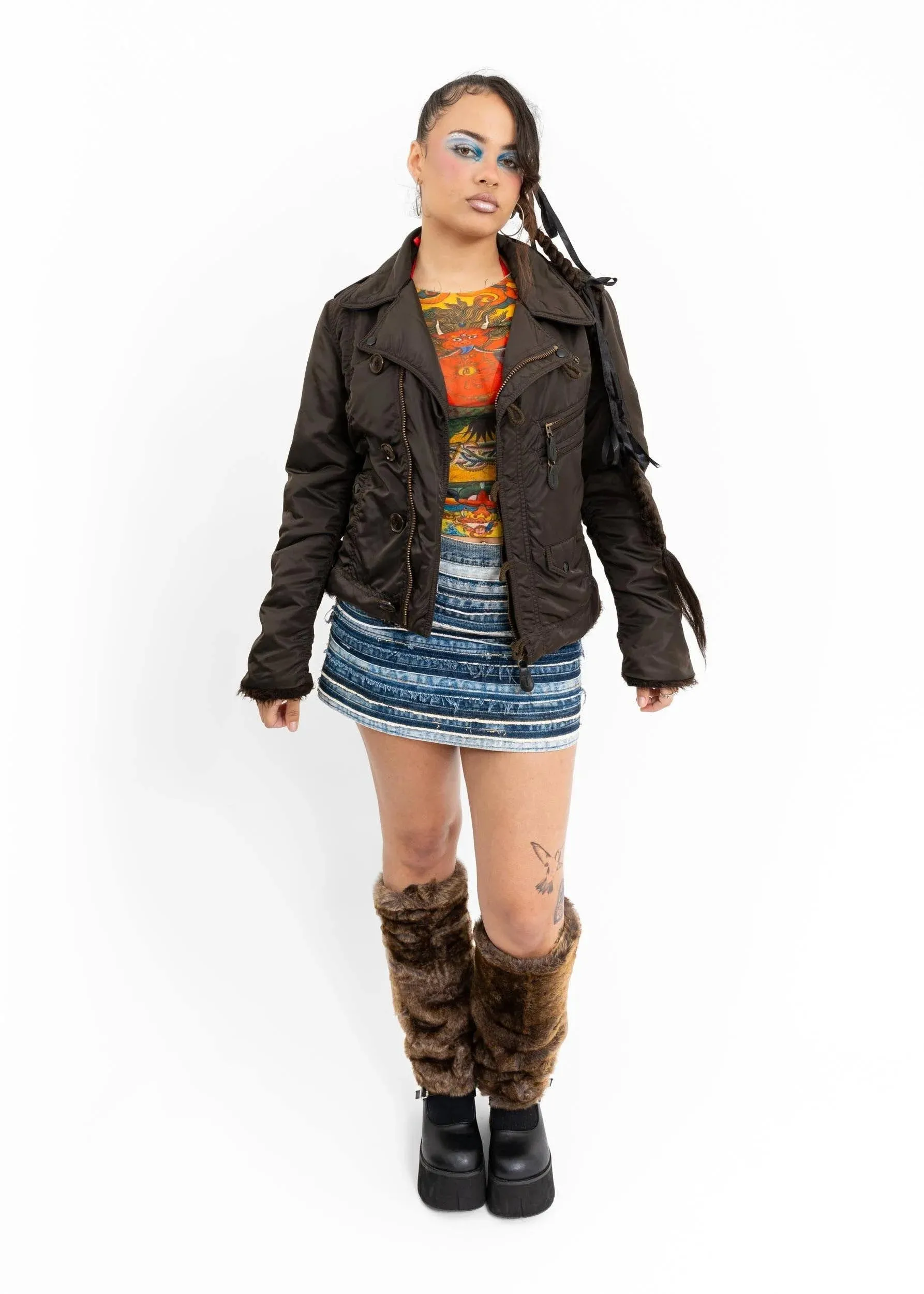 Faux fur lined bomber jacket