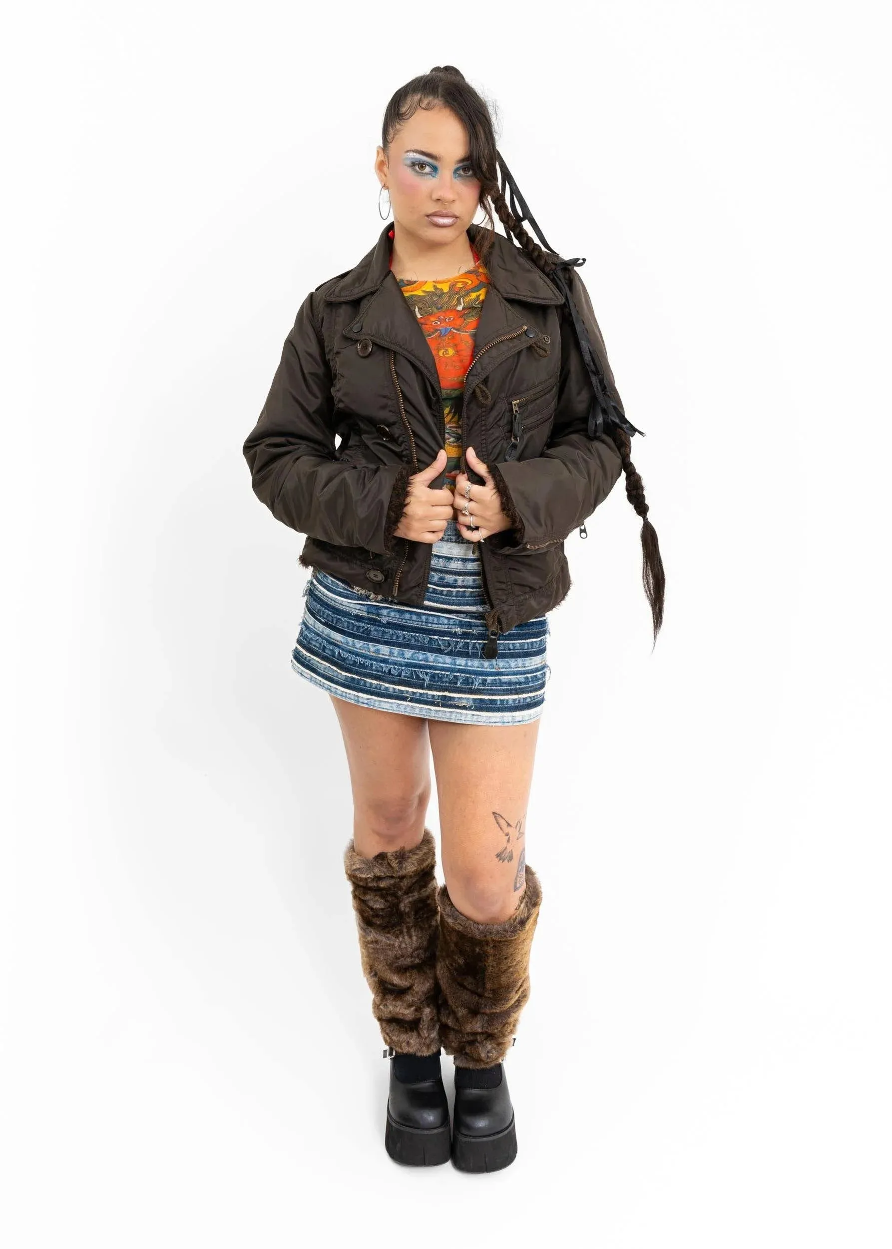 Faux fur lined bomber jacket
