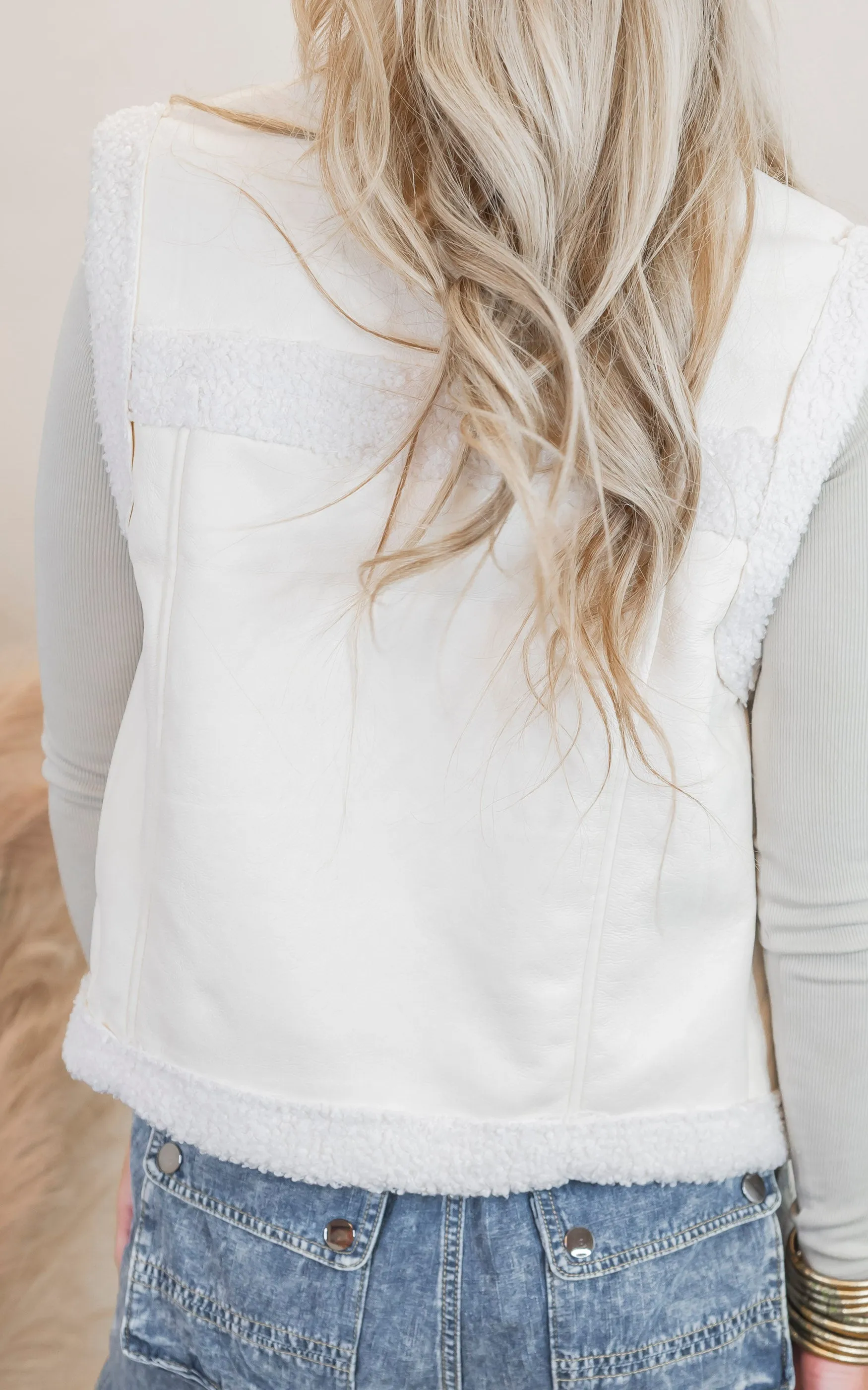 Faux Leather Sherpa Trim Vest - Final Sale