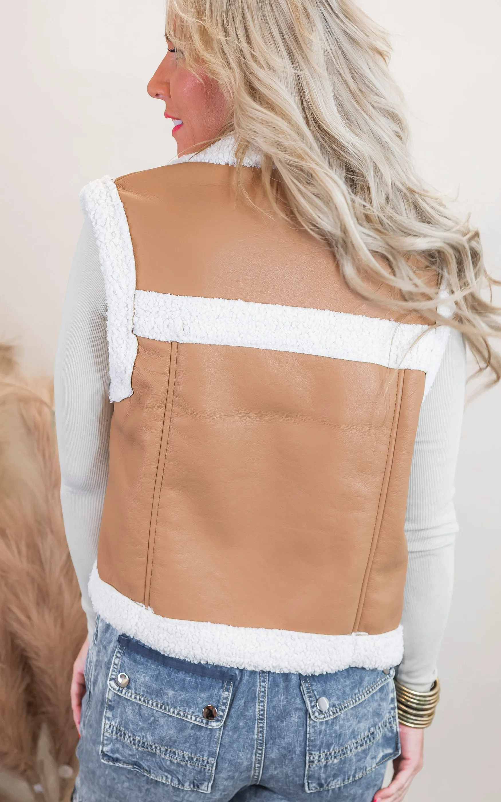 Faux Leather Sherpa Trim Vest - Final Sale