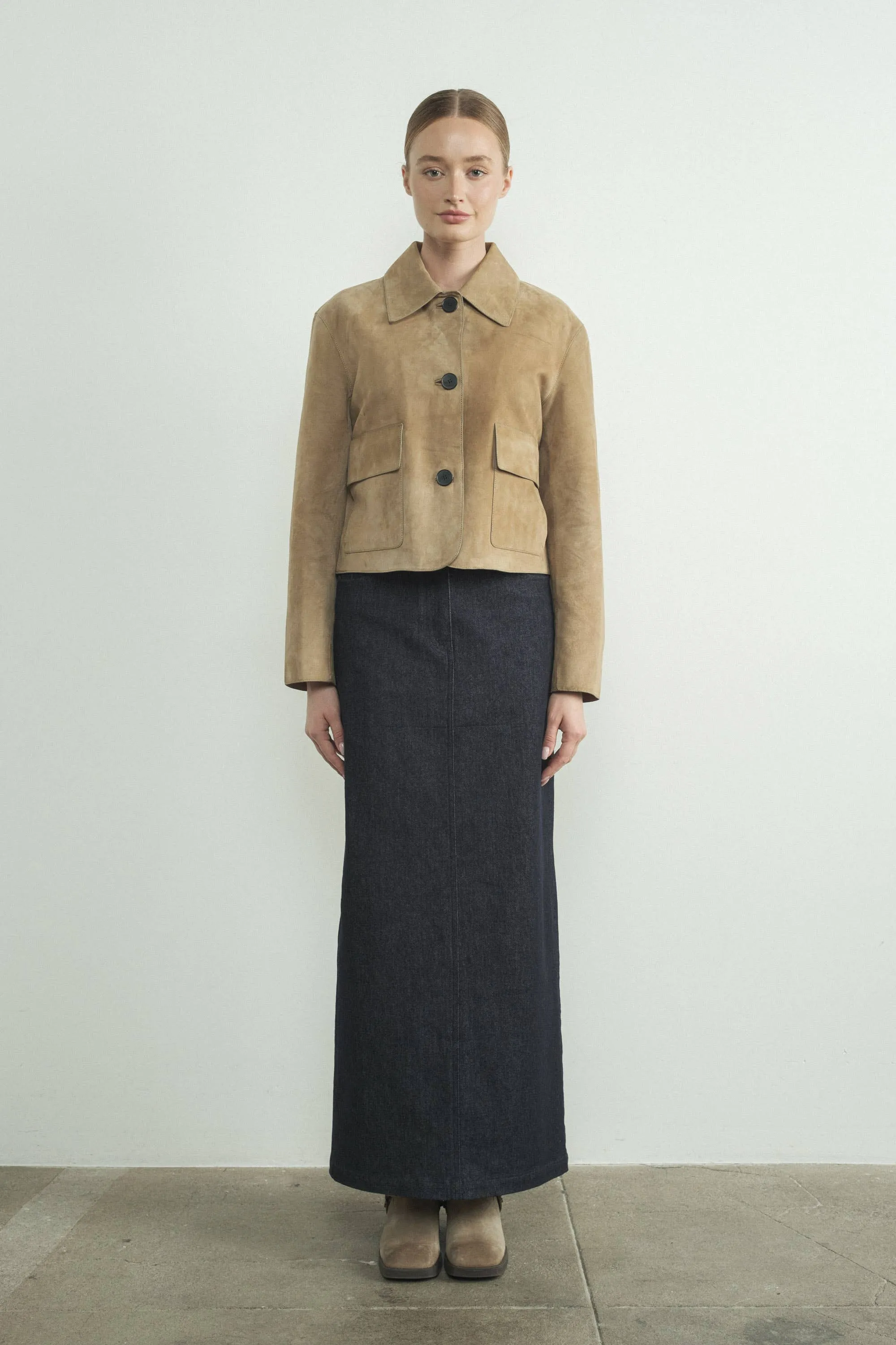 FAUX SUEDE COLLARED JACKET