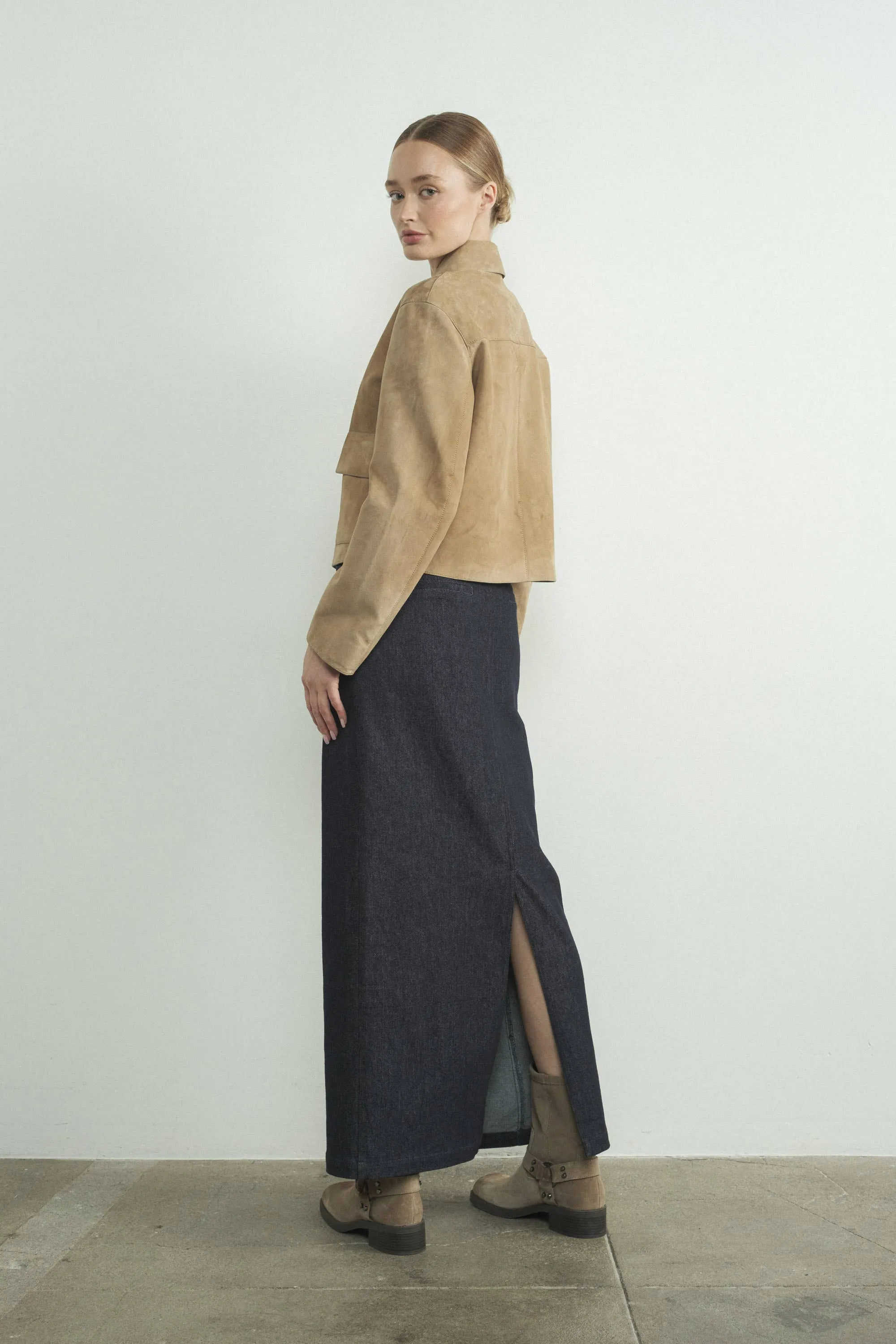 FAUX SUEDE COLLARED JACKET