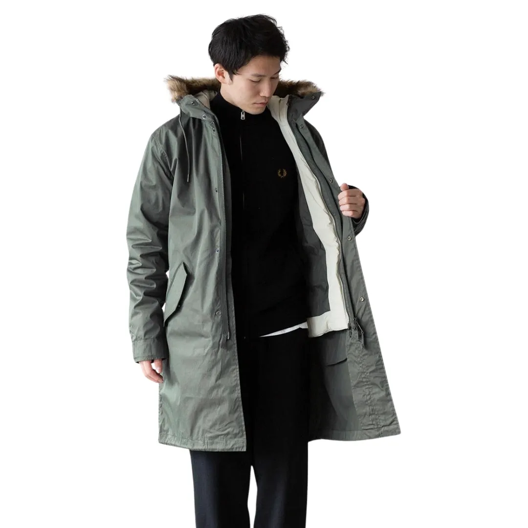 Fred Perry J6504 638 Field Green 2 In 1 Zip In Liner Parka