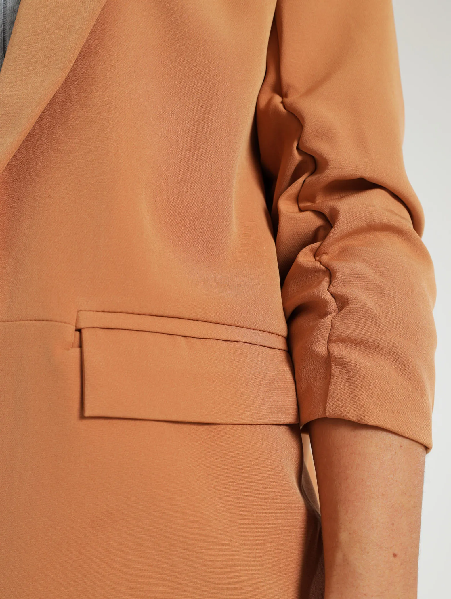 Gauged Sleeve Blazer - Sand