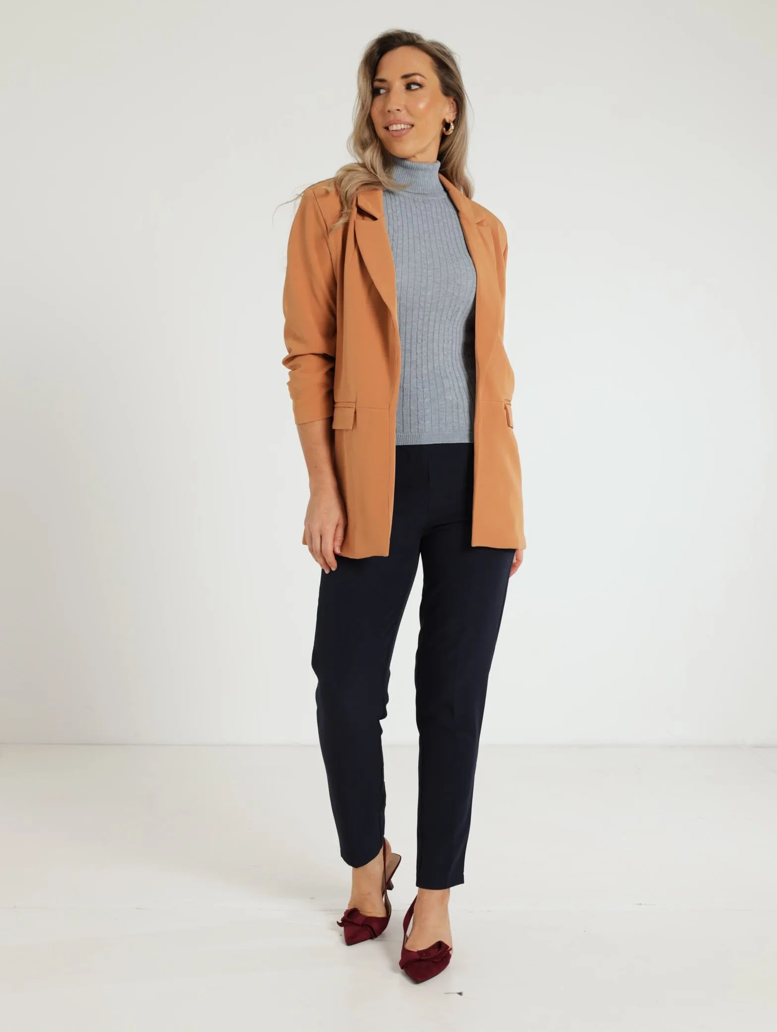 Gauged Sleeve Blazer - Sand