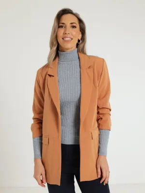 Gauged Sleeve Blazer - Sand
