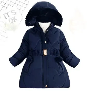 Girls Coat Keep Warm Thicken Kids Jacket Hooded Zipper Fur Collar Princess Outerwear Children's Clothing