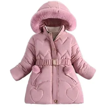 Girls Coat Keep Warm Thicken Kids Jacket Hooded Zipper Fur Collar Princess Outerwear Children's Clothing