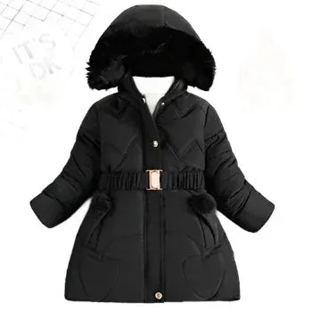 Girls Coat Keep Warm Thicken Kids Jacket Hooded Zipper Fur Collar Princess Outerwear Children's Clothing