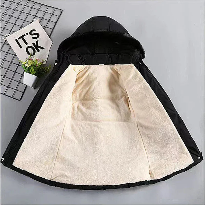 Girls Coat Keep Warm Thicken Kids Jacket Hooded Zipper Fur Collar Princess Outerwear Children's Clothing