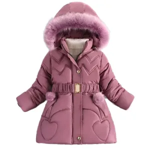 Girls Coat Keep Warm Thicken Kids Jacket Hooded Zipper Fur Collar Princess Outerwear Children's Clothing