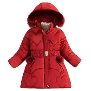 Girls Coat Keep Warm Thicken Kids Jacket Hooded Zipper Fur Collar Princess Outerwear Children's Clothing