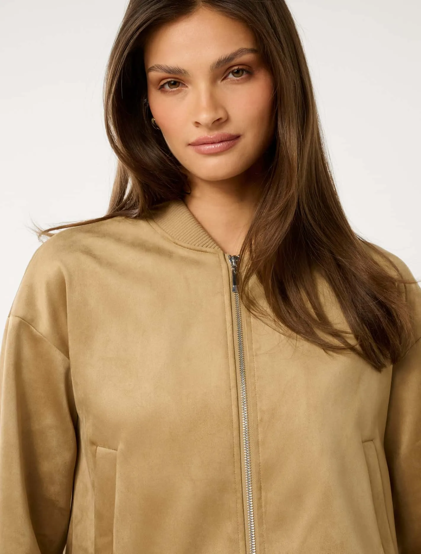 Hazel Vegan Suede Bomber Jacket