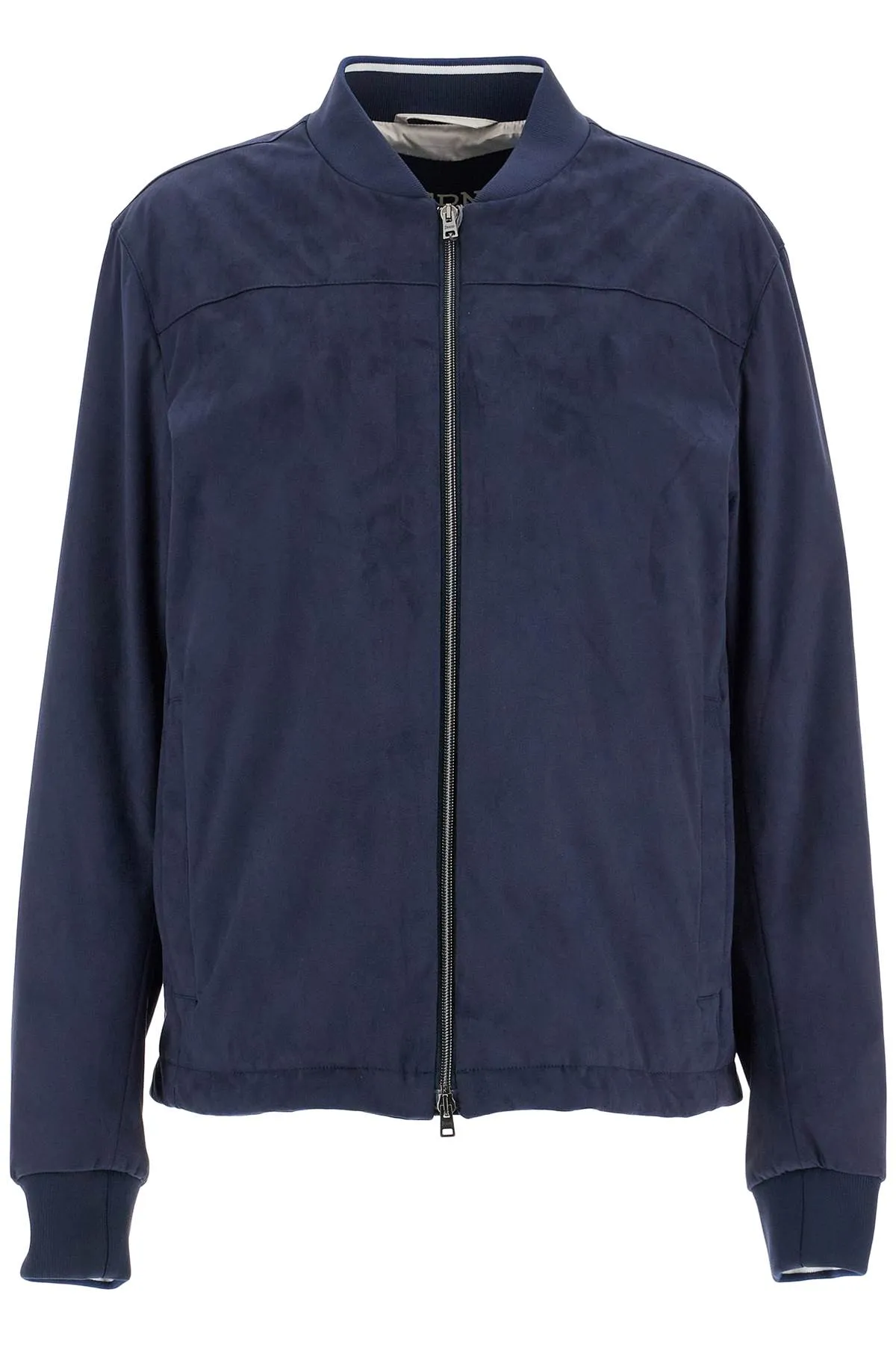 HERNO Suede Bomber Jacket with Mandarin Collar