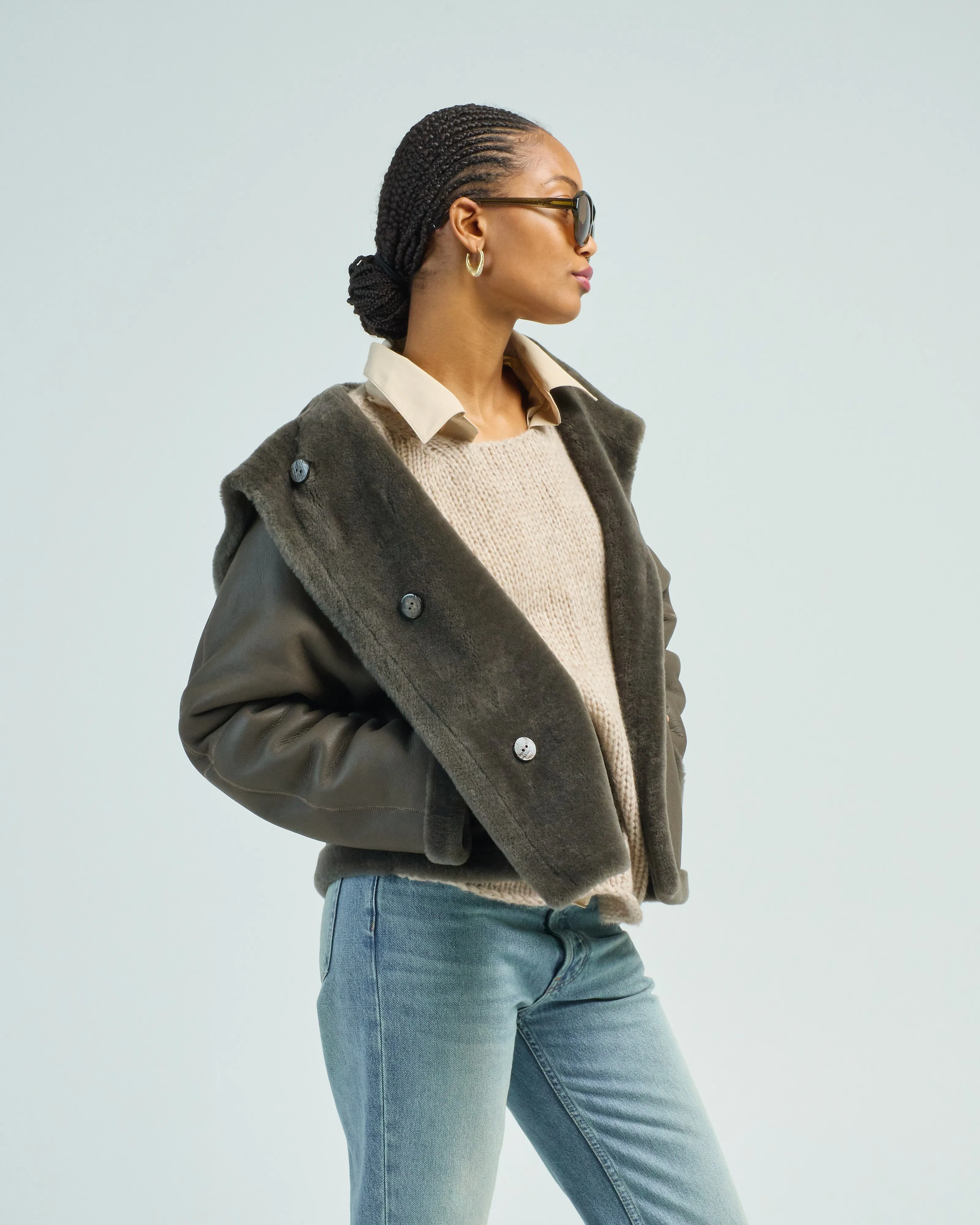 hooded shearling jacket