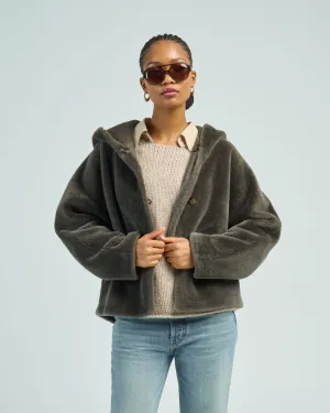 hooded shearling jacket