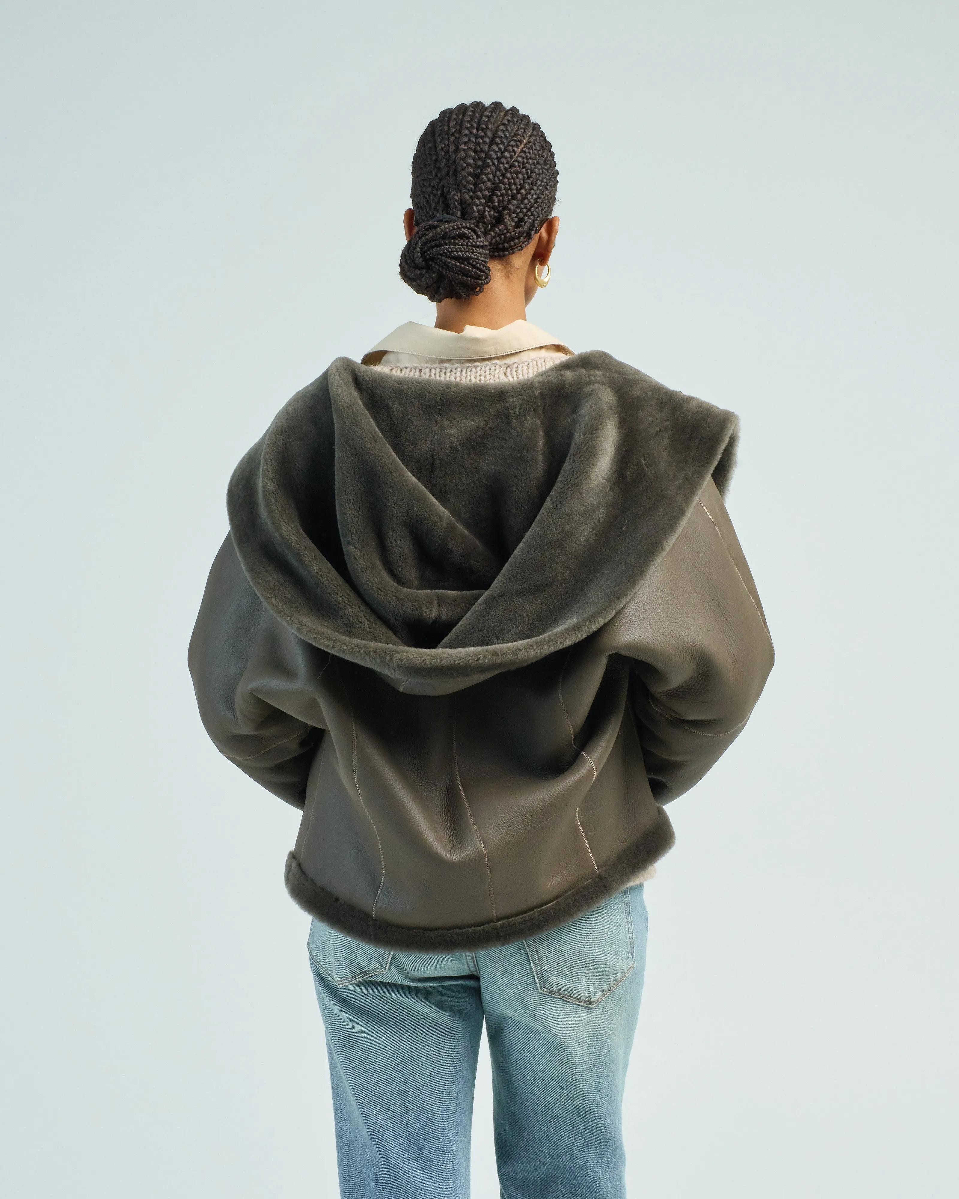 hooded shearling jacket