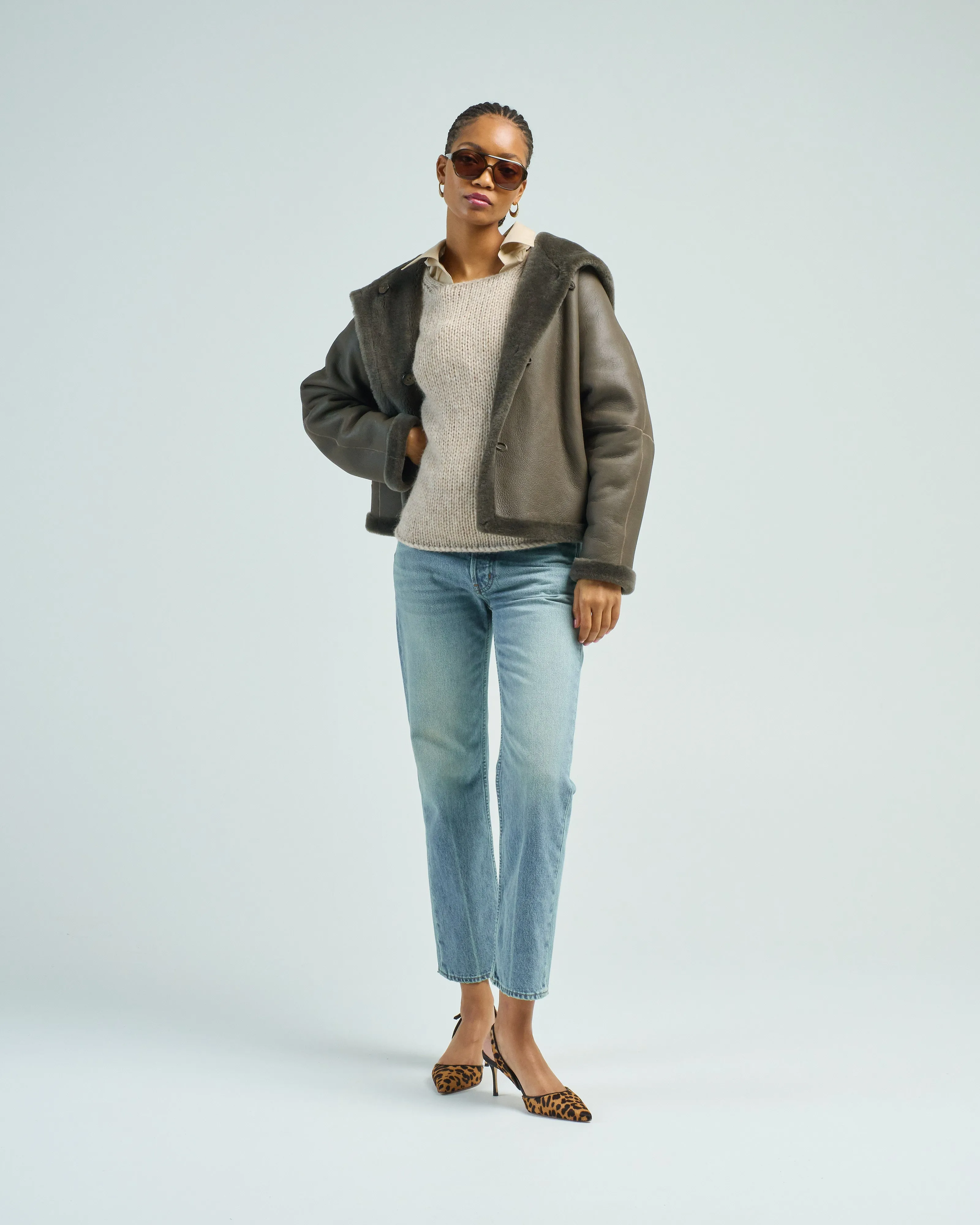 hooded shearling jacket