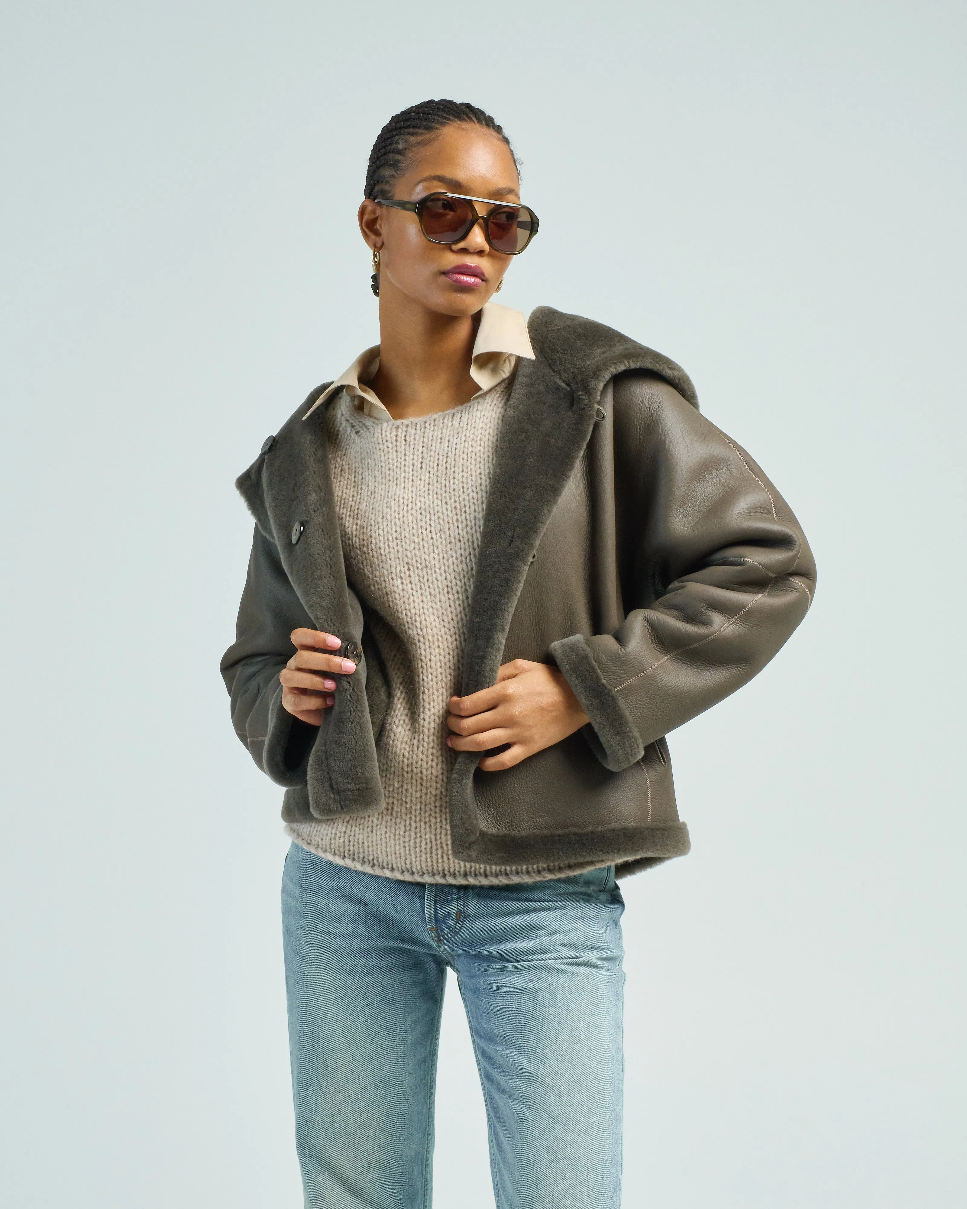 hooded shearling jacket