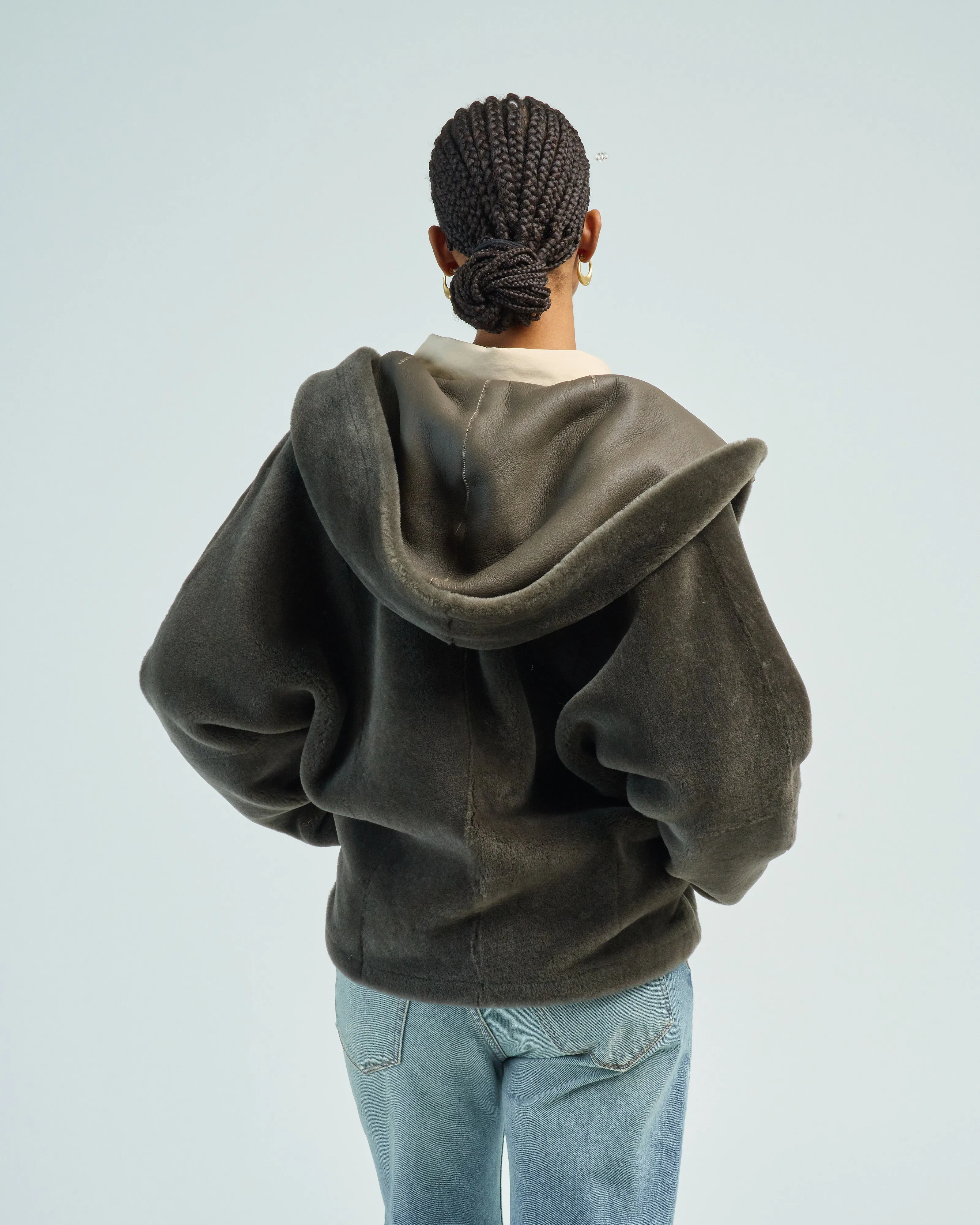 hooded shearling jacket