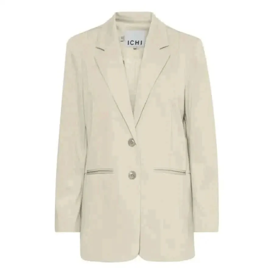 Ichi Women Beige Blazer with Lapel Collar
