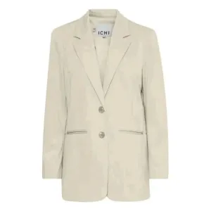 Ichi Women Beige Blazer with Lapel Collar