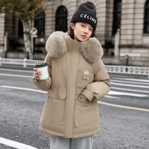 Insulated Hooded Parka for Women with Drawstring Waist