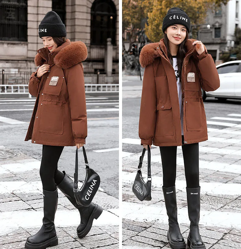 Insulated Hooded Parka for Women with Drawstring Waist