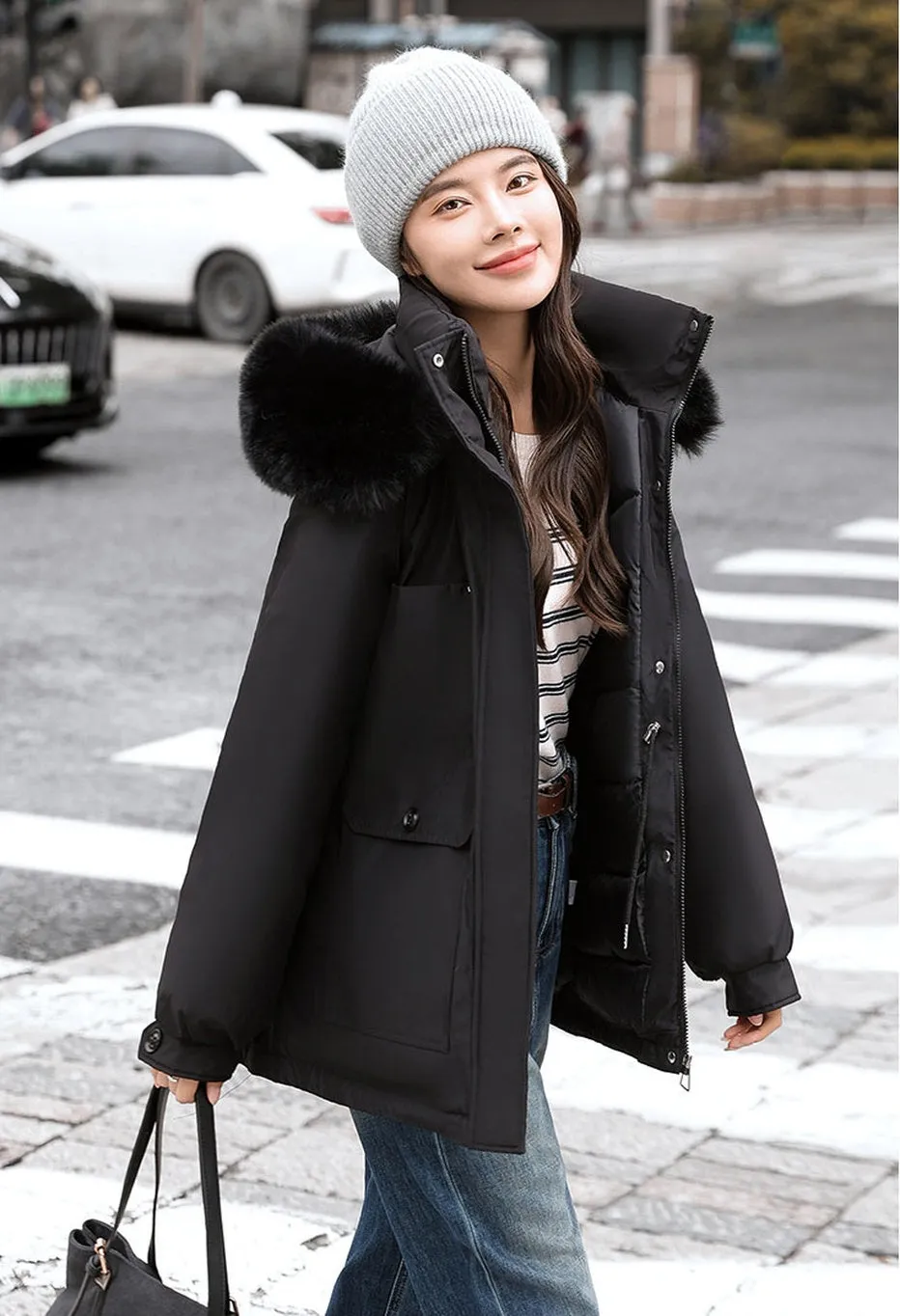 Insulated Hooded Parka for Women with Drawstring Waist