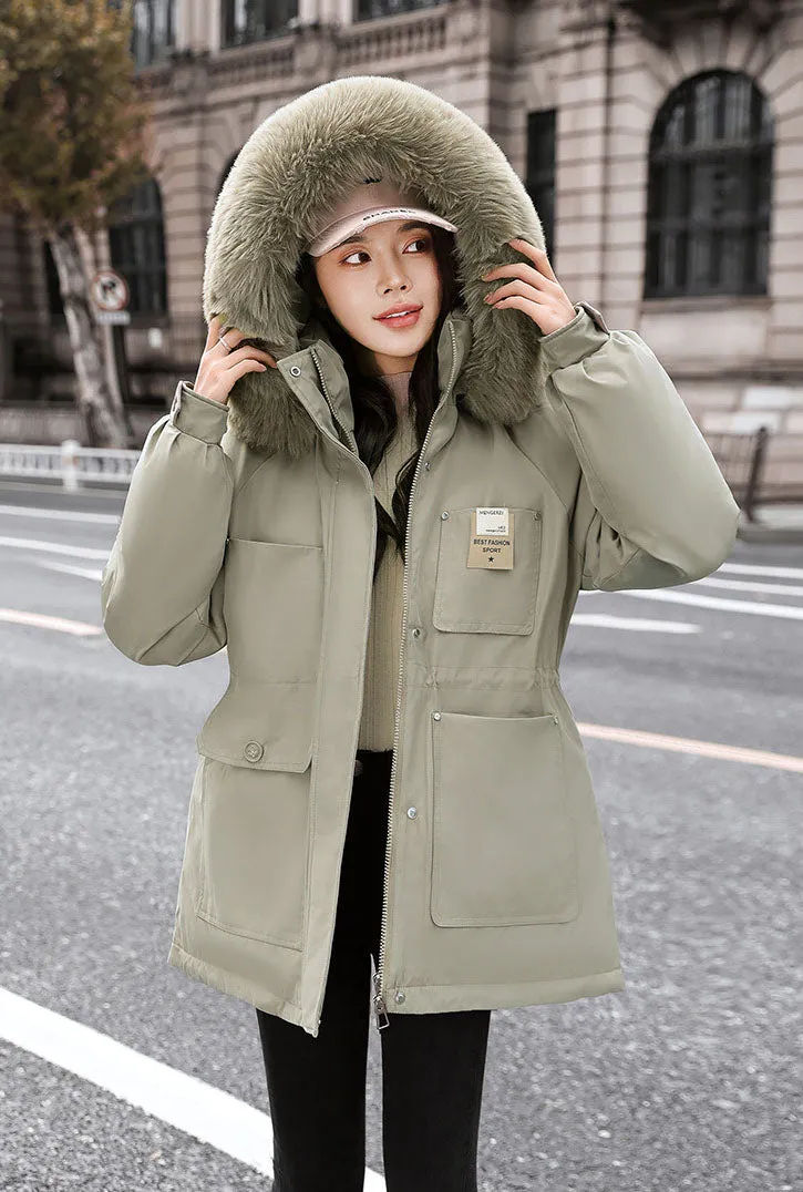Insulated Hooded Parka for Women with Drawstring Waist