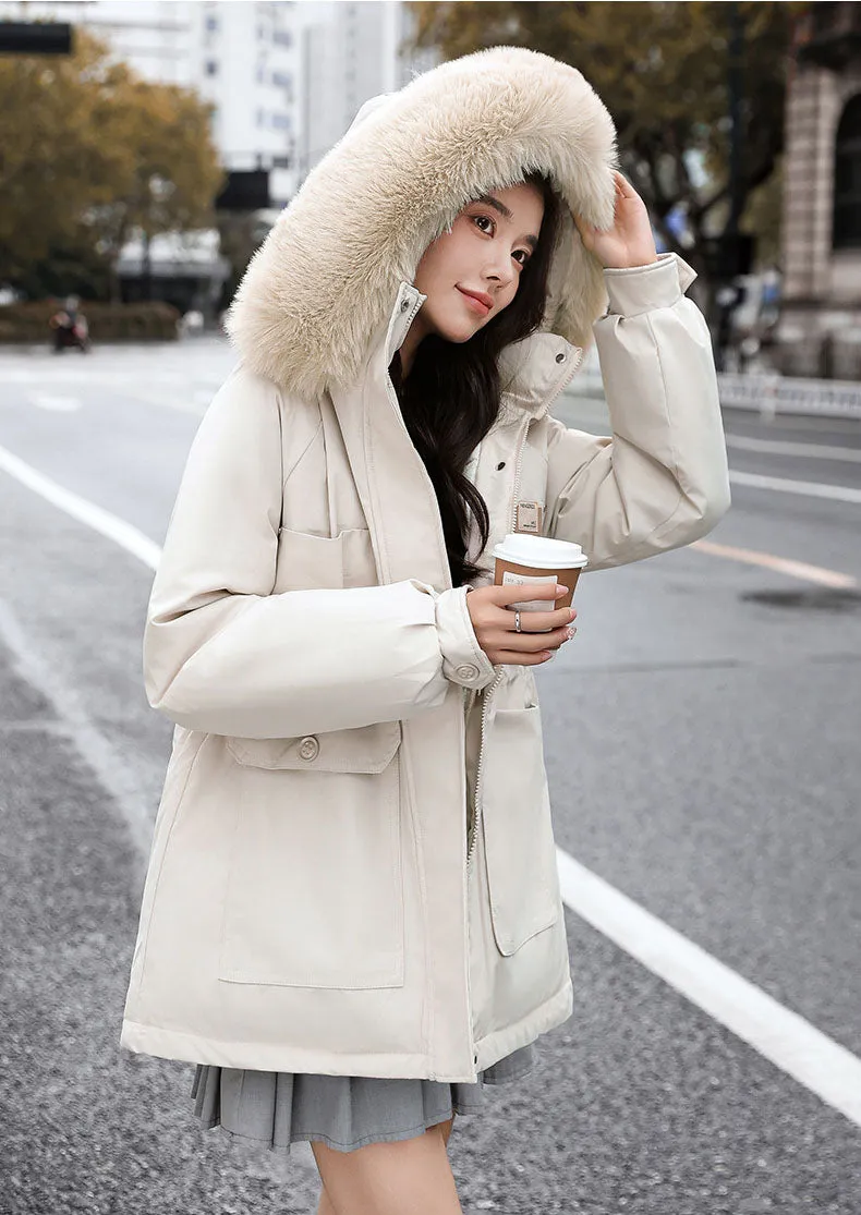 Insulated Hooded Parka for Women with Drawstring Waist