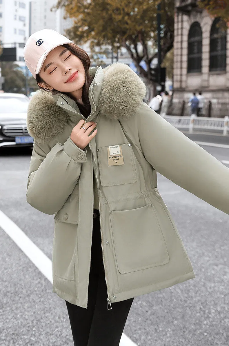 Insulated Hooded Parka for Women with Drawstring Waist