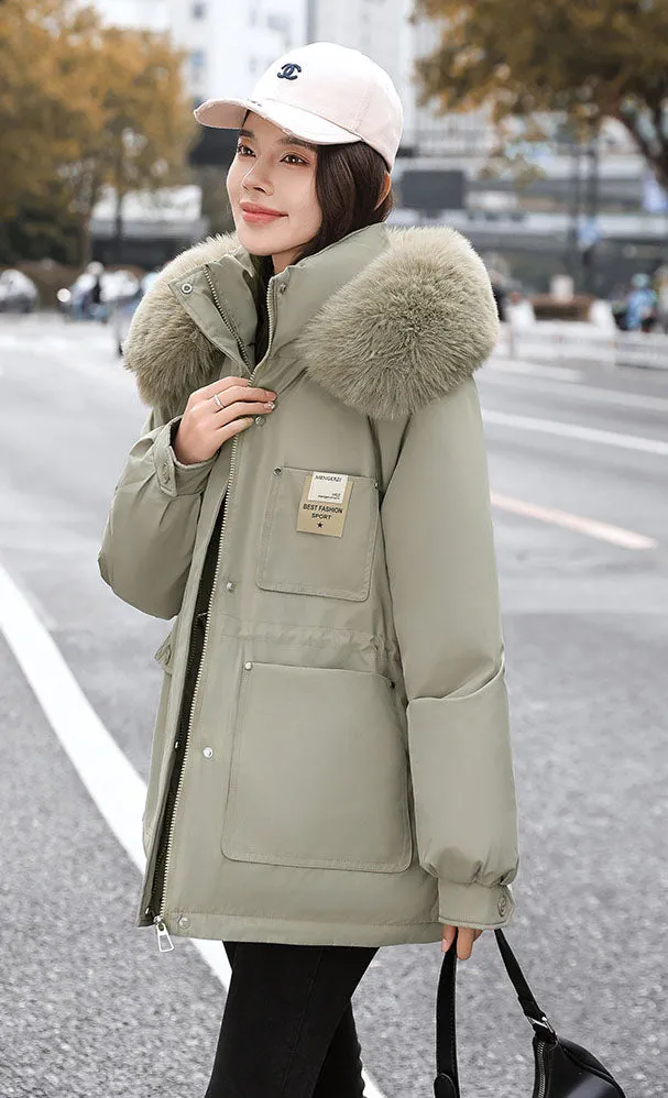 Insulated Hooded Parka for Women with Drawstring Waist