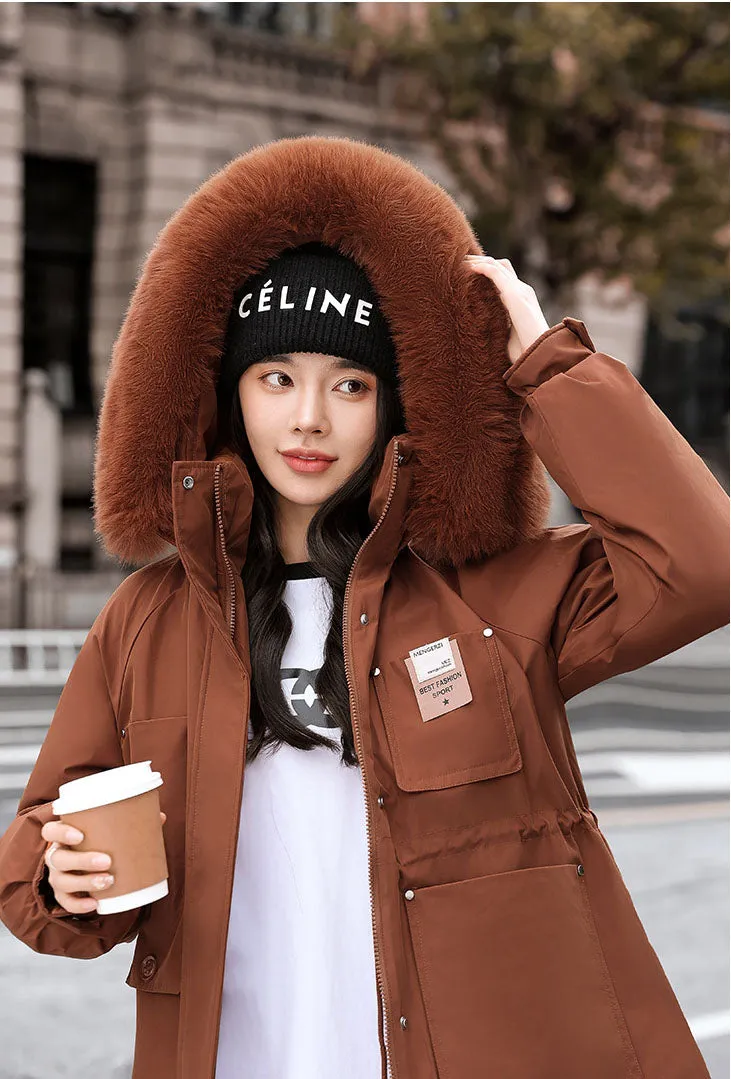 Insulated Hooded Parka for Women with Drawstring Waist
