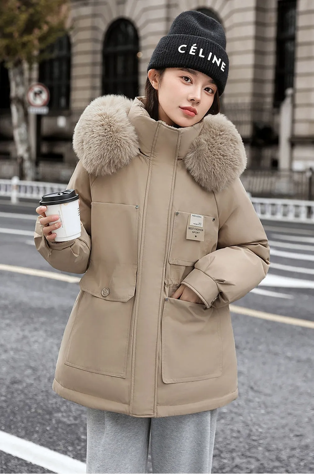 Insulated Hooded Parka for Women with Drawstring Waist