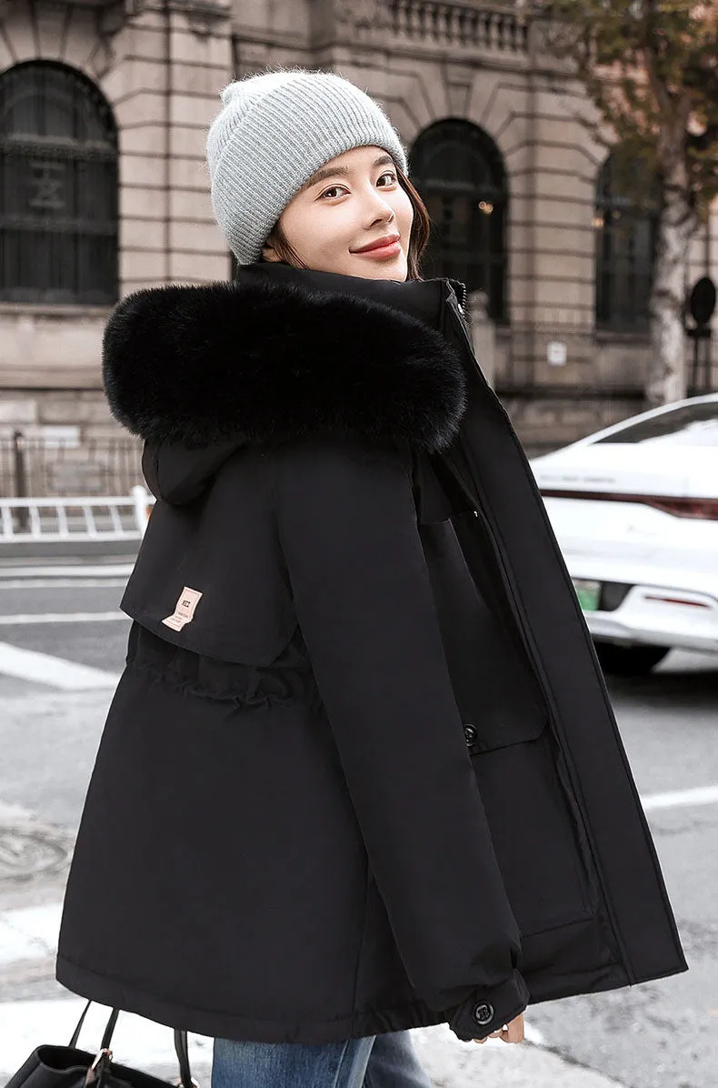 Insulated Hooded Parka for Women with Drawstring Waist