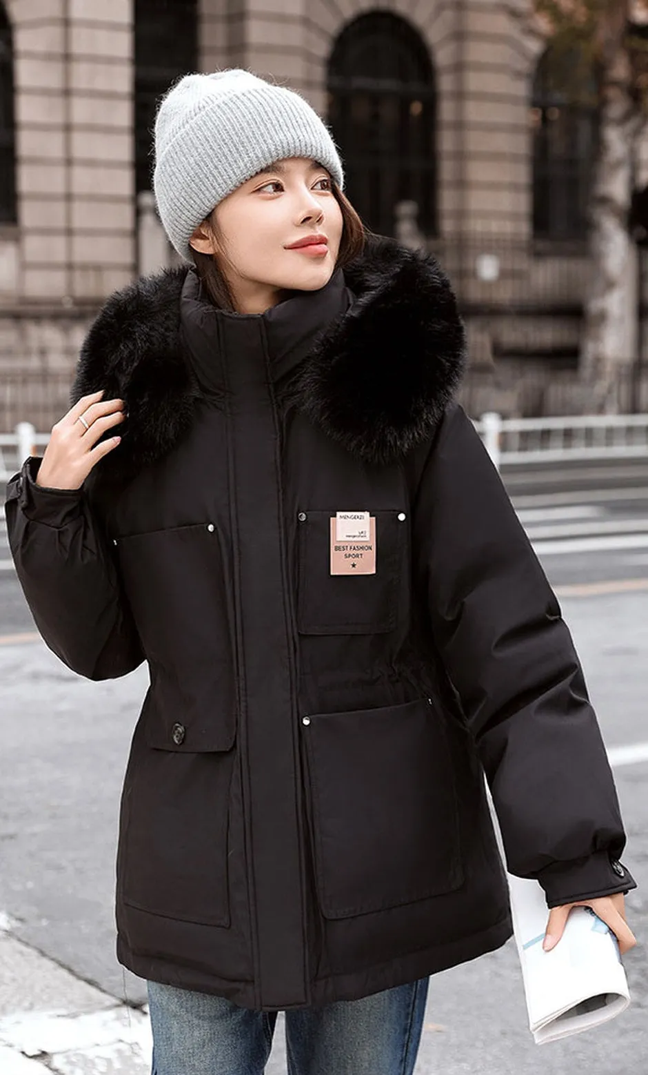 Insulated Hooded Parka for Women with Drawstring Waist