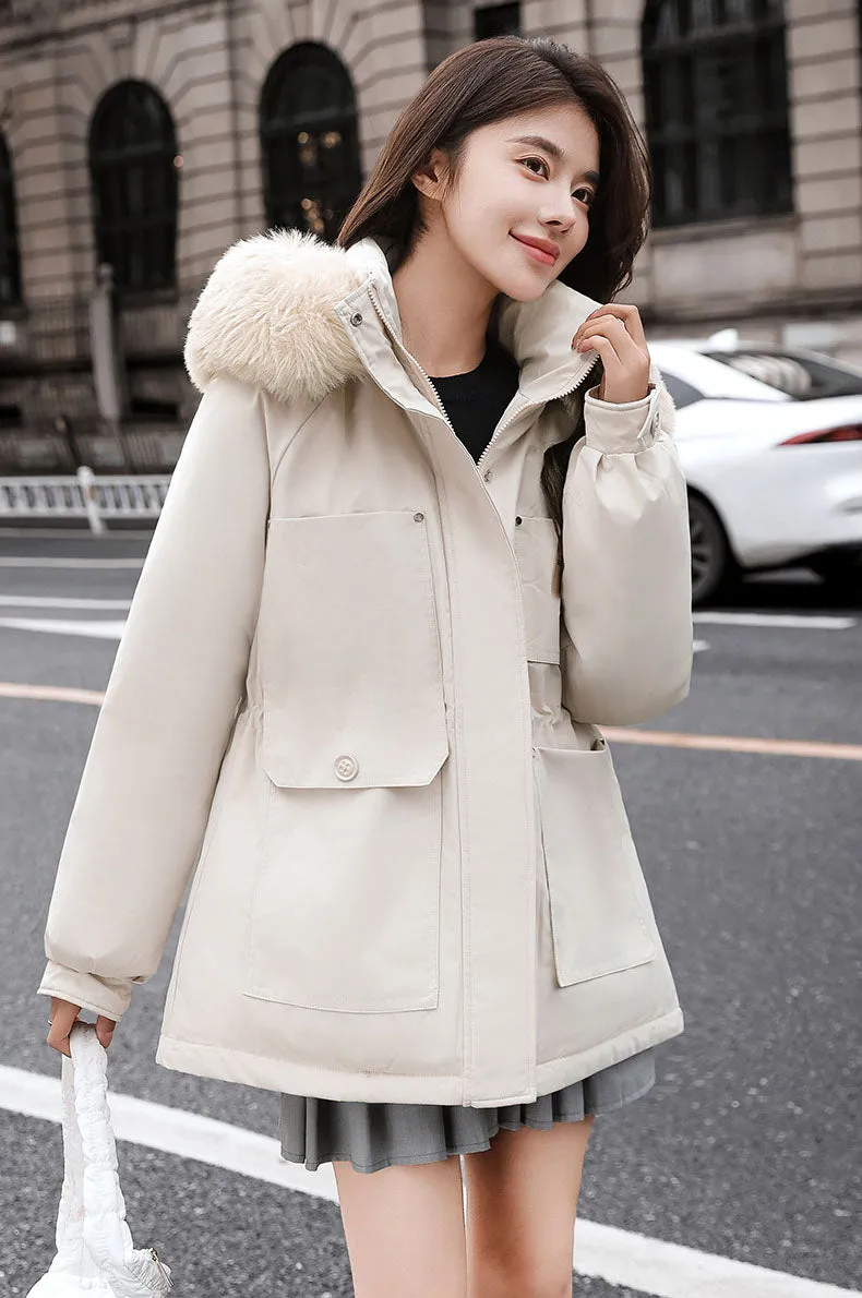 Insulated Hooded Parka for Women with Drawstring Waist