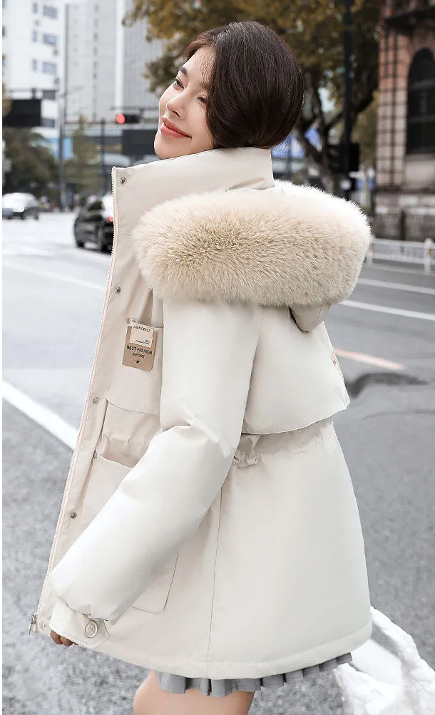 Insulated Hooded Parka for Women with Drawstring Waist