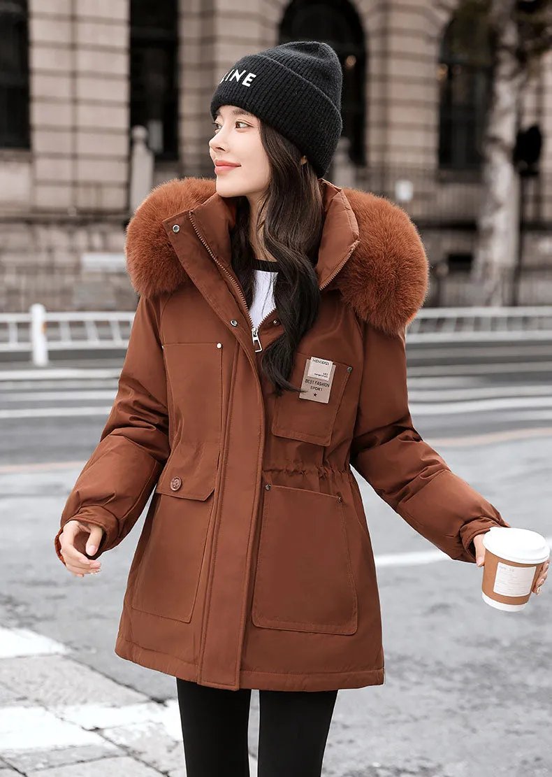 Insulated Hooded Parka for Women with Drawstring Waist
