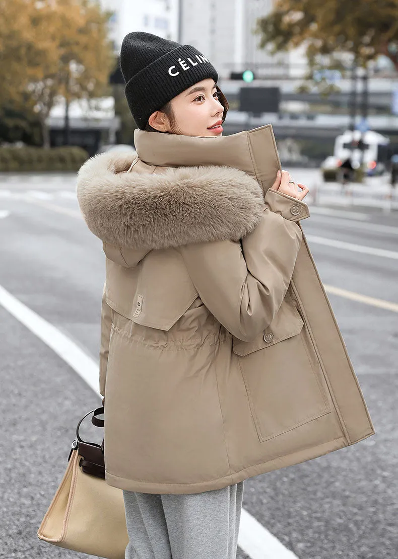 Insulated Hooded Parka for Women with Drawstring Waist