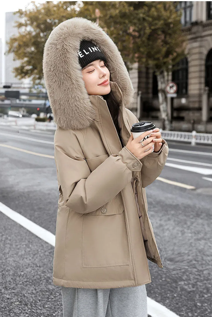 Insulated Hooded Parka for Women with Drawstring Waist