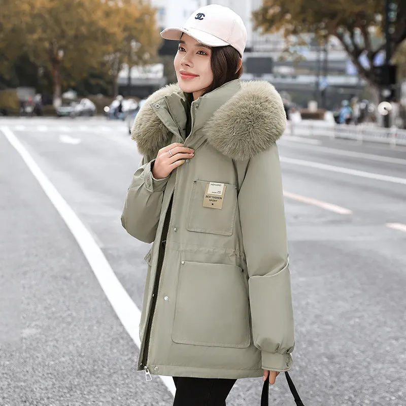Insulated Hooded Parka for Women with Drawstring Waist