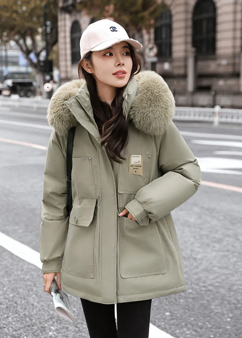 Insulated Hooded Parka for Women with Drawstring Waist