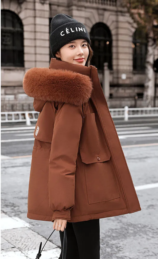 Insulated Hooded Parka for Women with Drawstring Waist